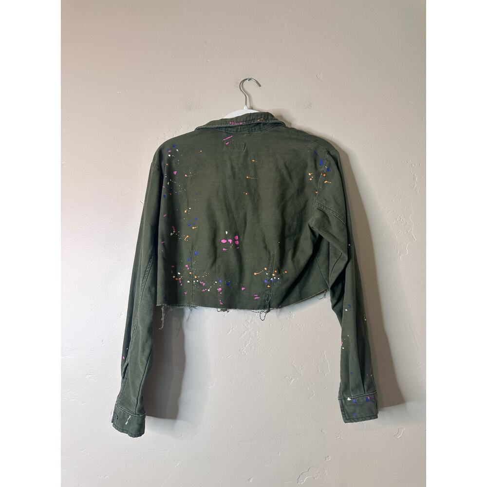 Pilcro Cropped Green Utility Jacket Paint Splatter Small - Picture 5 of 7